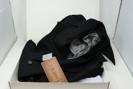 One Hand made bespoke suit overcoat size unknown. Black with paisley lining.