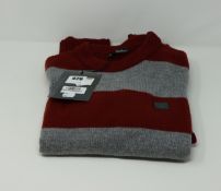 One as new Acne Studios Block Stripe Knitwear Brick Red Grey (size unknown).