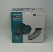 Three boxed as new Kampa Terracotta Artisan twelve piece melamine tableware sets.