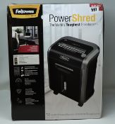 One boxed as new Fellowes Powershred Cross Cut Shredder (Size: 4x38mm).