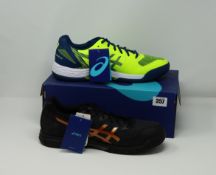 One as new Asics Gel - Padel Exclusive 5 SG size UK 12 (Colour: safety yellow/mako blue). One as new