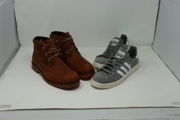 One as new Timberland Larchmont Chukka size UK 9 (32 0827 62 20). One as new Adidas Campus grey size