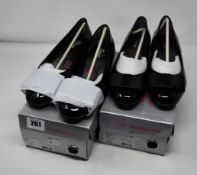 One as new Ros Hommerson Teddi low heeled shoe size 7.5W (colour: black patent). One as new Ros