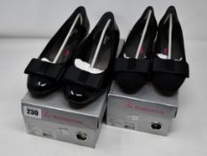 One as new Ros Hommerson Teddi low heeled shoe size 8.5W (colour: black patent). One as new Ros