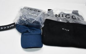 One as new Nicce Zil Chest Harness charcoal bag. One as new Remi blue bag. One as new Nicce blue