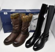 One as new Caprice Knee High black boot size 6.5 (9-25519-25 019). One as new Pavers Mid Calf