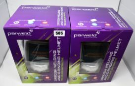 Two boxed as new Parweld XR938H welding and grinding helmets (True colour light reactive).