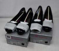 One as new Ros Hommerson Teddi low heeled shoe size 9W (colour: black patent). One as new Ros