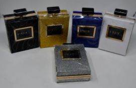 One as new Hearty Trendy Perfume Bottle shoulder strap Paris Label silver purse. One as new Hearty