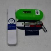 One childrens as new Flik Flak Hodinkee watch (ZFPNP075). One women's as new Tommy Hilfiger Straps