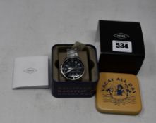 A boxed as new Fossil stainless steel watch (FS5236).