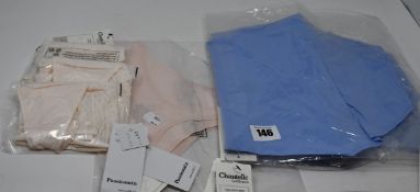 Three as new Passionata pearl thongs size L. Two as new Chantelle Softstretch pink thongs (one