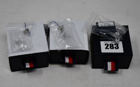 Three pairs of as new Tommy Hilfiger stainless steel stud earrings (Model 2701087 - RRP £39 each).