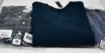 One as new Ralph Lauren blue short sleeve shirt size XL. One as new M&Co petrol blue knitted