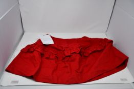 One as new J Brand + Simone Rocha ruffled denim mini red skirt size M (ruffle trim slightly worn).