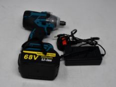 One as new cordless impact wrench to include one lithium ion battery (68v).