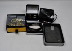 A men's as new Diesel necklace DX1107040, Grant Cardone cufflinks, Mealguet Boyfriend bracelet,