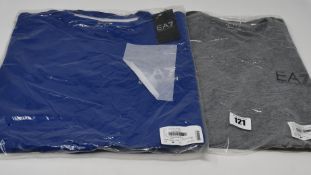 Two as new Emporio Armani EA7 t-shirts, one grey and one blue (Both M).