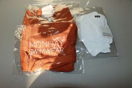 One as new Monday Swimwear Puerto Rico Top clay crinkle (American size V). One as new Monday