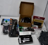 A quantity of biking equipment and related items to include one Blackburn day blazer 1100 front