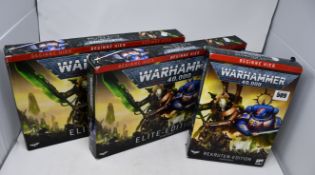 Two Warhammer 40,000 Elite-Edition starter sets and one Recruit Edition starter sets (All boxed as
