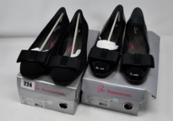 One as new Ros Hommerson Teddi low heeled shoe size 9M (colour: black patent). One as new Ros