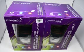Two boxed as new Parweld XR938H welding and grinding helmets (True colour light reactive).