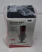 A boxed as new HyperX Quadcast standalone microphone (HX-MICQC-BK).