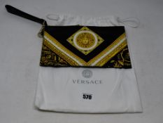 One as new Versace black gold baroque Medusa print saffiano calf leather zip clutch bag.