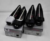 One as new Ros Hommerson Teddi low heeled shoe size 6.5W (colour: black patent). One as new Ros