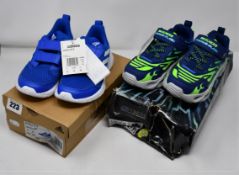 One children's as new Skechers S Lights: Thermo-Flash PS Trainers Navy/Lime size UK 12.5 K (box