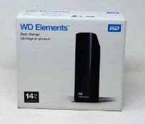 A boxed as new WD Elements 14TB Desktop External Hard Drive with USB 3.0 and AC adapter in Black
