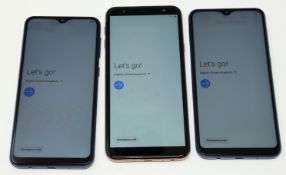 Two pre-owned Samsung Galaxy A10 SM-A105FN/DS in Blue and a pre-owned Samsung Galaxy J4 Plus SM-