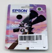 Three as new Epson 502XL Black High Capacity Ink Cartridges, packaging sealed.