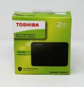 A boxed as-new Toshiba 2 TB External Portable Hard Drive Canvio Basics USB 3.0 in Black. Box