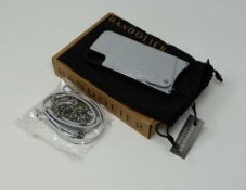 A boxed as new Bandolier Case and Crossbody Strap for iPhone XR in Silver (Box opened).