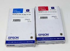 Two boxed as-new Epson Original Ink Cartridges. 1x T7552 XL C13T755240 Cyan, 1x T7553 XL