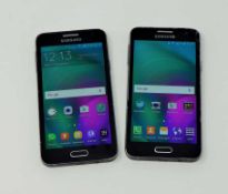 Two pre-owned Samsung Galaxy A3 SM-A300FU 16GB in Black (FRP clear, both with damaged screen