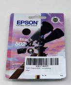 Three as new Epson 502XL Black High Capacity Ink Cartridges, packaging sealed.