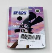Five as new Epson 502XL Black High Capacity Ink Cartridges, packaging sealed.