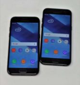 Two pre-owned Samsung Galaxy A3 2017 (SM-A320FL) 16GB in Black (Both FRP clear. Both with damaged