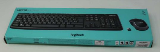 Five boxed as-new Logitech MK270 Full-size Wireless Mouse and Keyboard Combo packs. Boxes damaged