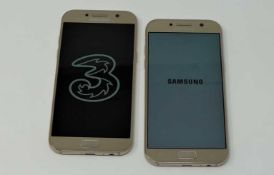 Two pre-owned Samsung Galaxy A5 2017 SM-A520F 32GB in Gold (Both FRP clear. One with damaged