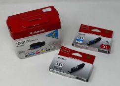 As-new Canon Ink Cartridges including a PGI-550PGBK, CLI-551 BK/C/M/Y/GY Original Black & Colour Ink