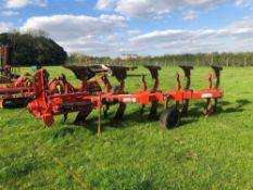 Gregoire Besson 5f (4+1) reversible manual vari-width plough with skimmers. Serial No: 33219303