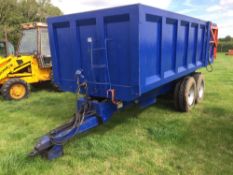 1993 Ken Wootton 12t twin axle grain trailer, sprung drawbar, hydraulic tipping and tailgate