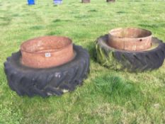 Pair Goodyear 18.4R38 dual wheels and tyres.