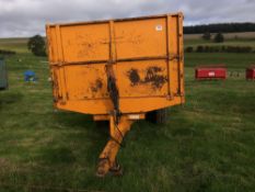 1979 T&F Equipment 8t twin axle grain trailer with manual tailgate and manual twin chute, on 12.5/80