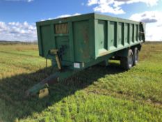 Dow Trailers 12t twin axle grain trailer, hydraulic brakes, sprung drawbar, hydraulic tipping and ta