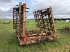 Rekord TT 6m hydraulic folding cultivator with levelling boards, spring tines and rear crumbler